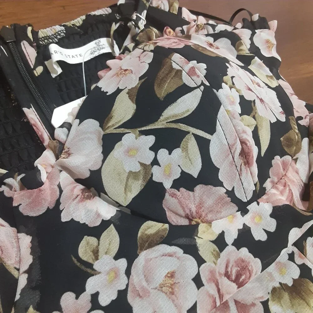 Altar'D State Size Large Chaya Floral Ruffle Spaghetti Strap Smocked Midi Dress - Picture 7 of 16